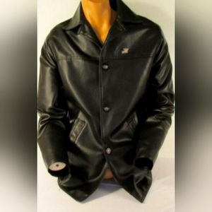 Emporio Collezioni Armani Men Black Leather Fashion Suit Jacket Coat
